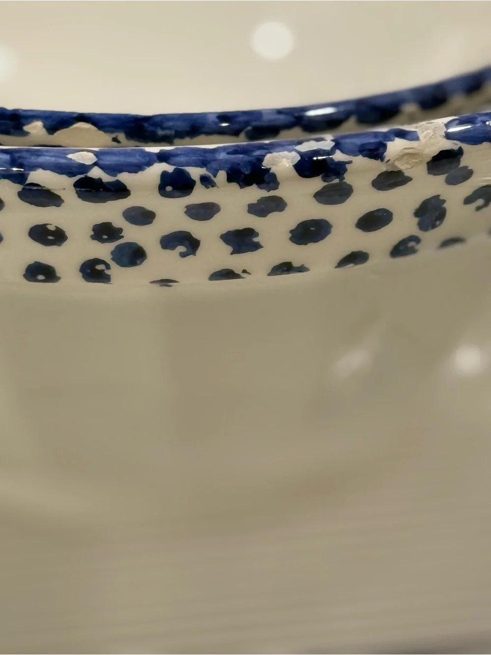 Vintage Pottery Barn Serving Bowls with Blue Speckled Rim Set ~ Made in Italy